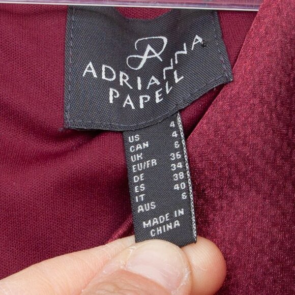 Adrianna Papell V-Neck Ruffled Blouson Satin Gown Deep Red Wine Size 4 NWT - Picture 7 of 11